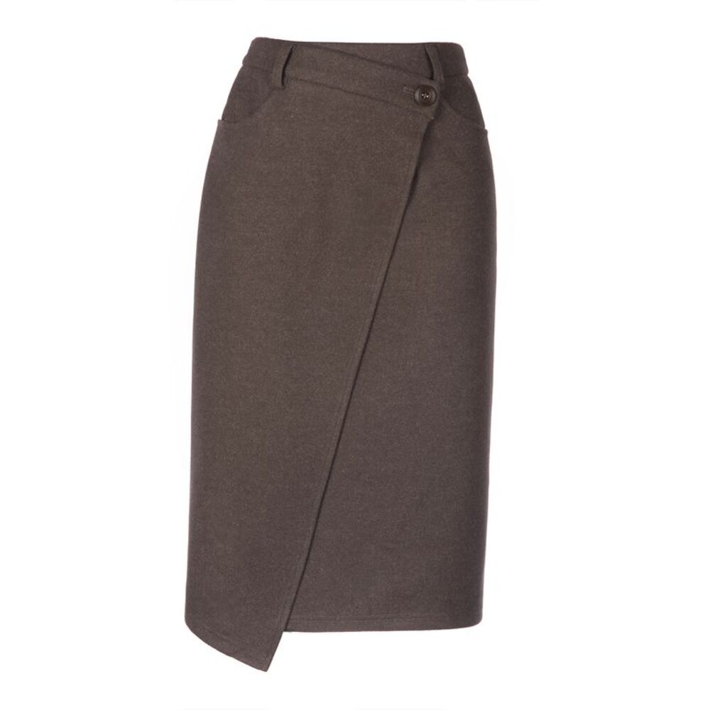 Women Wrap Woolen High Waist Dressy Casual Skirts Brown